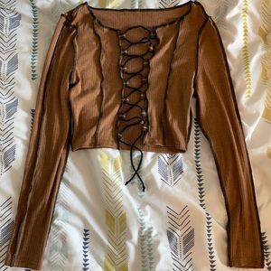 Cute brown lace up crop top